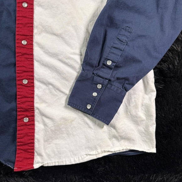 Roper Shirt Mens XL Red White Blue Western Pearl Snap USA Flag Stars Stripes - Picture 5 of 10